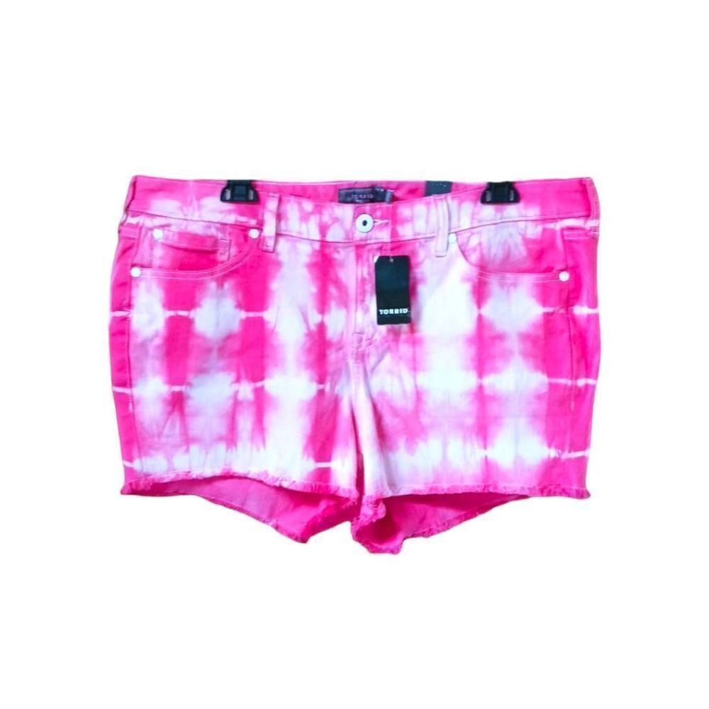 TORRIDย NEW Plus Size Vintage Stretch Pink & White Tie Dye Miniโlength Short. - Picture 3 of 15